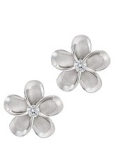 marvelous silver cubic zirconia plumeria flower stud baby earrings